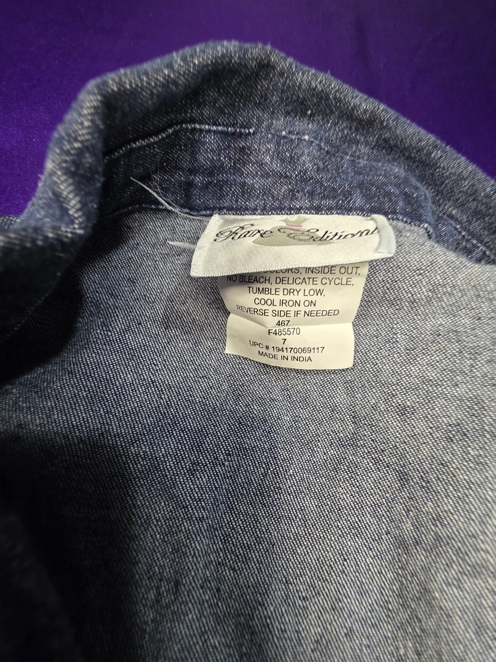 Rare Editions Dark Blue Denim Sequin Patch Vest Size 7